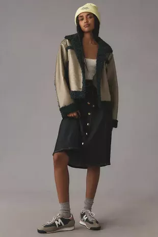Faux-Shearling Vinyl Aviator Jacket