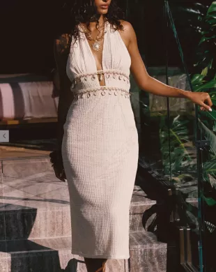 Divine Ivory Shell Embellished Midi Dress