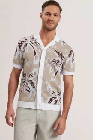 Kyes Short Sleeve Knitted Leaf Regular Fit Button Down Shirt