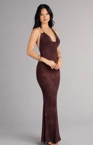 High Drama Halter Cowl Neck Maxi Dress