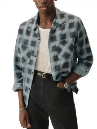 Press Junket John Krasinski Blue Plaid Shirt