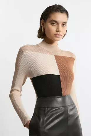 Slinky Rib Knit Colour Block Top