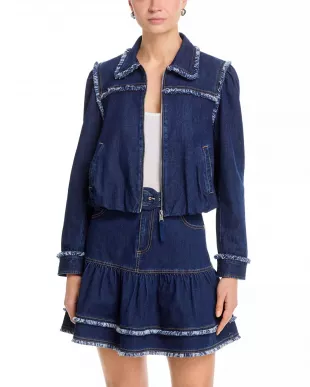 Denim Fringe-Trim Jacket