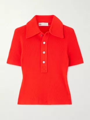 Maggie Ribbed-knit Polo Shirt