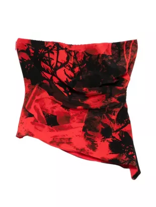 Floral Strapless Top in Red Black