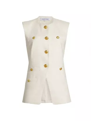 Veronica Beard Tamara Linen Vest in Off-White
