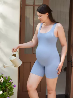 Ribbed Square Neck Maternity Romper