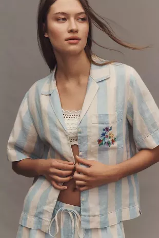 Nico Linen Short-Sleeve Buttondown Shirt