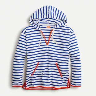 Tipped V-neck hoodie in striped Mariner cloth