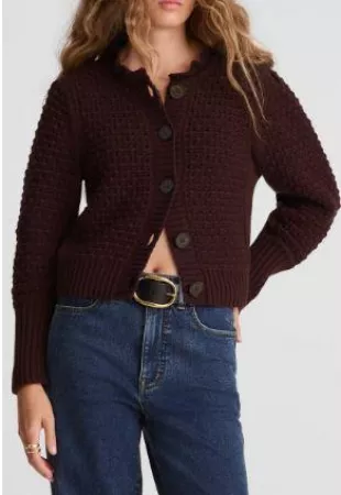 Scalloped Merino Wool Blend Cardigan