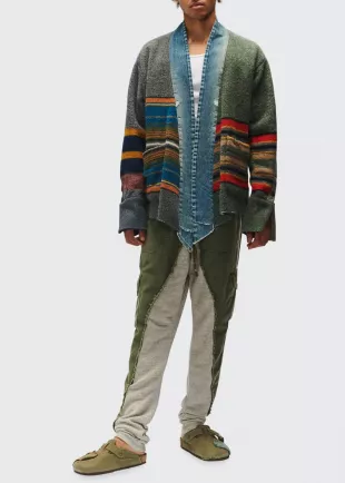 Multi-Stripe Wool/Denim Kimono Jacket
