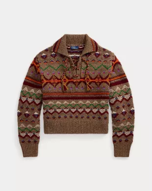 Fair Isle Lace-Up Wool Sweater