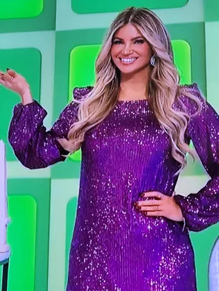 The Price Is Right Tonight 2026 Amber Lancaster Purple Sequin Mini Dress