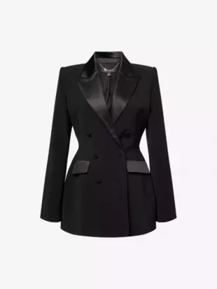 Monica Satin-Trim Woven Blazer