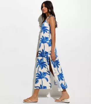 Palm Tree Print Beach Maxi Dress