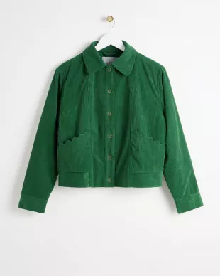 Green Corduroy Scallop Pocket Collared Jacket