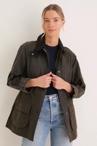 Green Waxed Cotton Corduroy-Collar Jacket