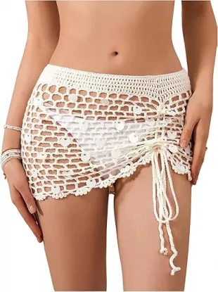 Women's Hollow Out Crochet Knit Cover Up Skirt