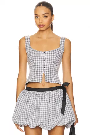 White/Black Gingham Sleeveless Top