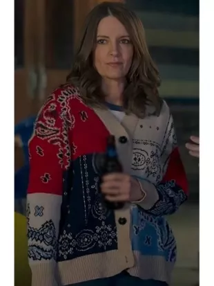 The Four Seasons S02 Tina Fey Catskills Patchwork Cardigan