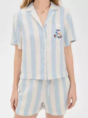 The Four Seasons S02 Tina Fey Blue & White Striped Pajamas