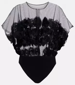 Floral Appliqué Semi Sheer Bodysuit