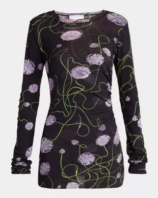 Twisted Floral Mesh Top