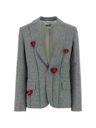 Floral-appliqué Melange Blazer