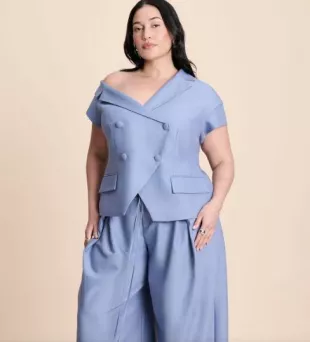 Asym Neckline Short Sleeve Blazer