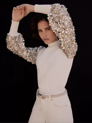 Mint Velvet White Sequin Sleeve Jumper