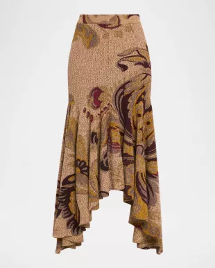 Floral-Print Rib Knit Maxi Mermaid Skirt