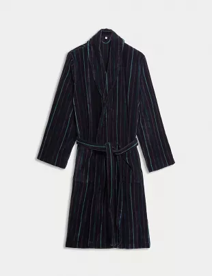 Pure Cotton Velour Striped Dressing Gown