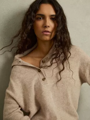 Neutral Ava Wool-Cashmere Open-Neck Jumper