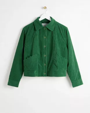 Green Corduroy Scallop Pocket Collared Jacket