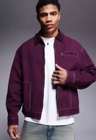 Boxy Oversized Cord Collar Harrington Jacket