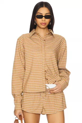 Brown Check Button Down Shirt