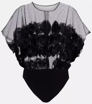 Floral Appliqué Semi Sheer Bodysuit