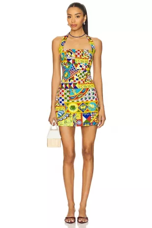 Multicolor Printed Halter Midi Dress