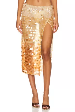 Gold Sequin Midi Skirt
