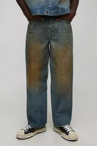 Relaxed Fit Studded Embellished Denim Jeans
