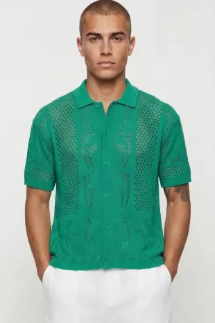 Relaxed Open Stitch Star Detail Knitted Shirt
