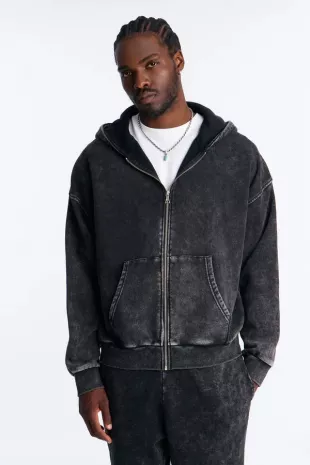 Heavy Wash Oversized Zip Hoodie