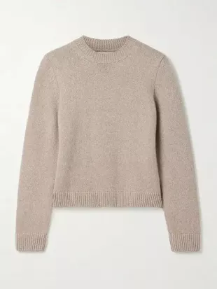 Beige Short Sleeve Cashmere Sweater