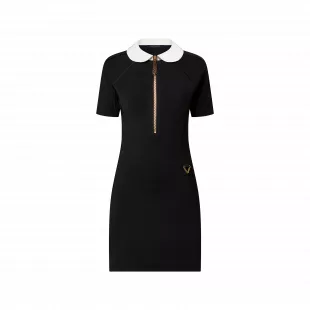 Black Contrast Collar Sleeveless Pleated Dress