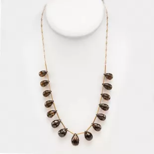 14K Gold Smoky Quartz Gemstone 18 Inch Necklace