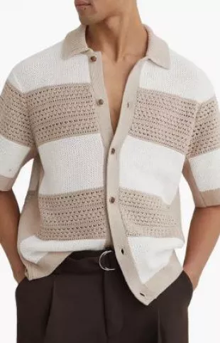 Marek Open Knit Short Sleeve Button-Up Shirt