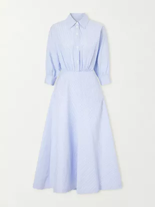 Striped Cotton-poplin Midi Dress