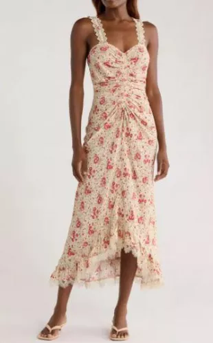 Stevie Ruched Lace Trim Cocktail Dress