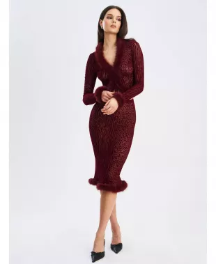 Halia Animal Print Burnout Velvet Faux Fur Trim Skirt