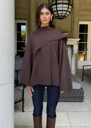 Adira Asymmetrical Cape Jacket with Attached Shawl